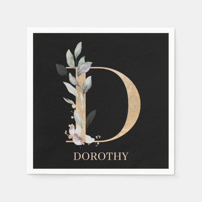 D Monogram Floral Personalisiert Napkins Serviette (Vorderseite)