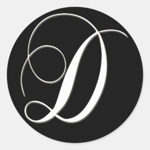 D monogramm - elegantes Schwarzweiß Runder Aufkleber