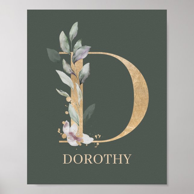 D Monogramm Floral Personalisiert Poster (Vorne)