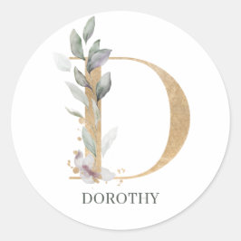 D Monogramm Floral Personalisiert Runder Aufkleber