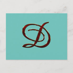 D Monogramm in kupferfarbenem Skript auf Postkarte