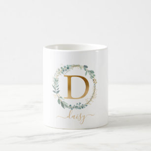 D Monogramm, kundenspezifischer Blattkranz Kaffeetasse