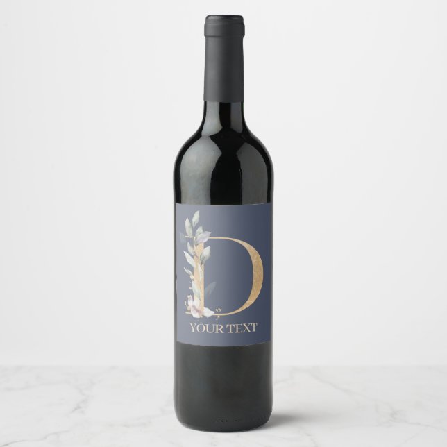 D Monogramm Personalisiertes Weinetikett (Vorderseite)