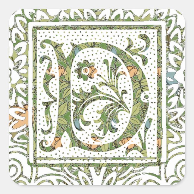 D Verzierte florale Monogramm Quadratischer Aufkleber (Vorderseite)