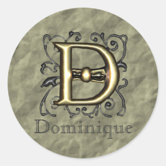 D - Vintages Monogramm (Gold) Runder Aufkleber