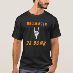 Da Bomb Halloween Hang Loose Skeleton Shaka Surf T-Shirt