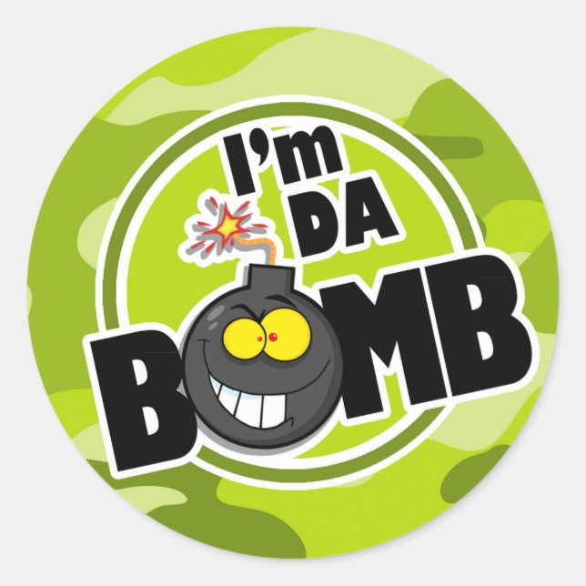 Da Bomb! hellgrüne Camouflage, Tarnung Runder Aufkleber (Vorderseite)