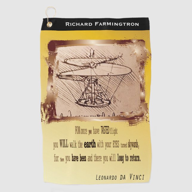 Da Vinci Helicopter Flying Gedicht 🚁 ✨ Budget Golfhandtuch (Vorderseite)