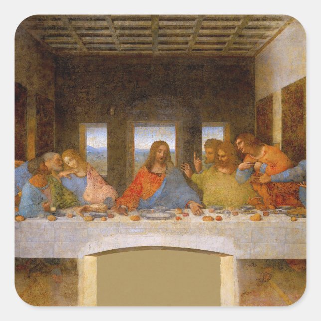 Da Vinci Last Supper Fine Art Classic Quadratischer Aufkleber (Vorderseite)