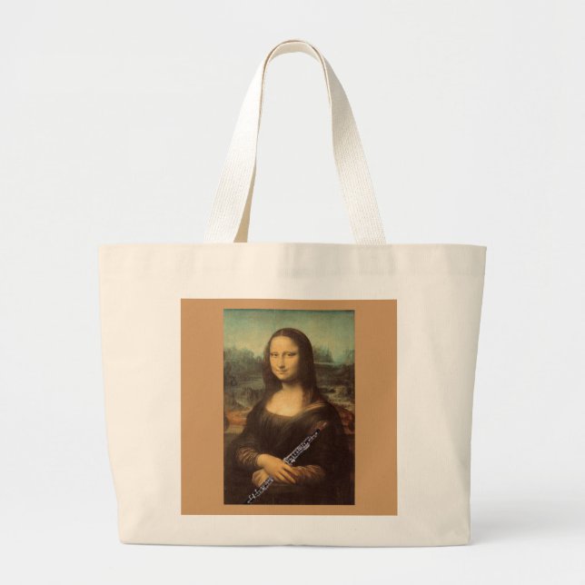 Da Vinci, Mona Lisa mit einem Oboe Taschen-Entwurf Jumbo Stoffbeutel (Vorne)