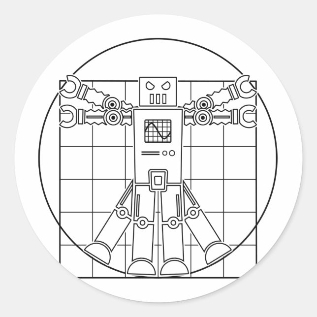 Da Vinci Vitruvian Robot Sticker (Vorderseite)