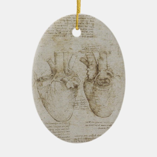 Da Vincis menschliche Herz-Anatomie-Skizzen Keramikornament (Vorne)