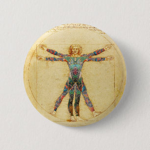 Da Vincis Vitruvian Mann mit Tätowierungen Button