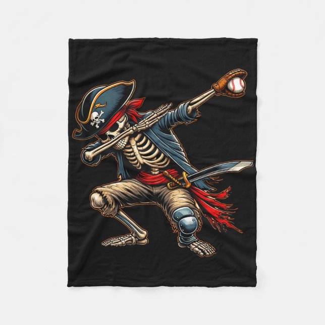 Dab Skeleton Dabbing Skelett Pirate Baseball Fleecedecke (Vorderseite)