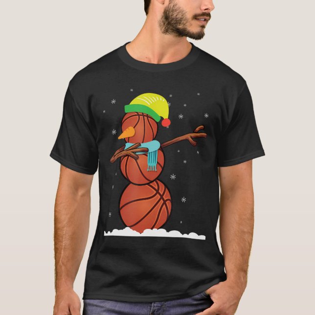 Dab Snowman aus Basketball Balls Weihnachtsgif T-Shirt (Vorderseite)