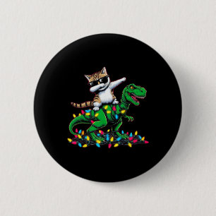 Dabbing Aegean Cat On Xmas Lights Dinosaurier T Re Button