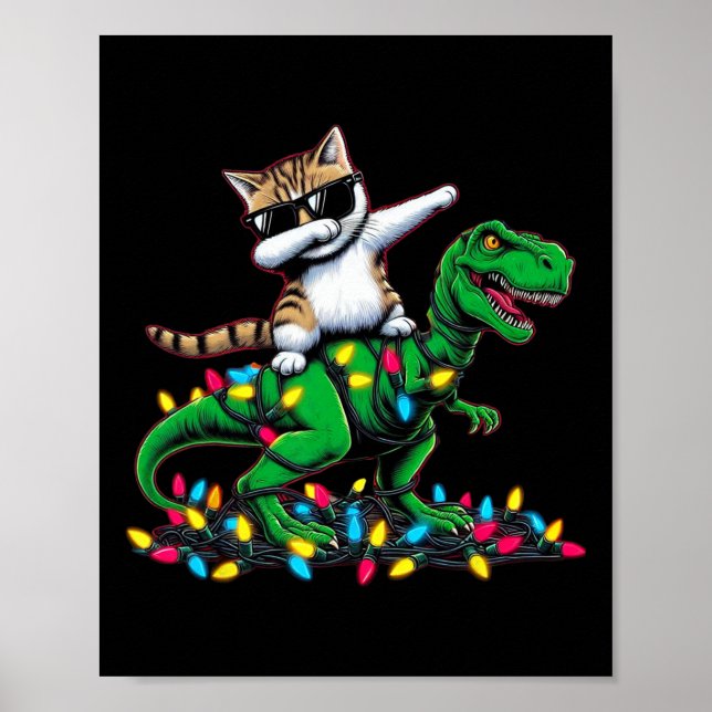 Dabbing Aegean Cat On Xmas Lights Dinosaurier T Re Poster (Vorne)