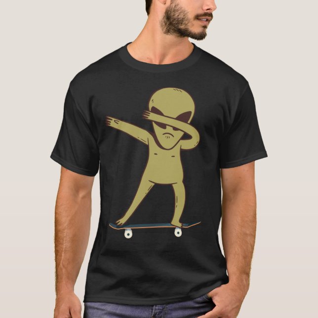 Dabbing Alien Skater  Skateboard Dab T-Shirt (Vorderseite)