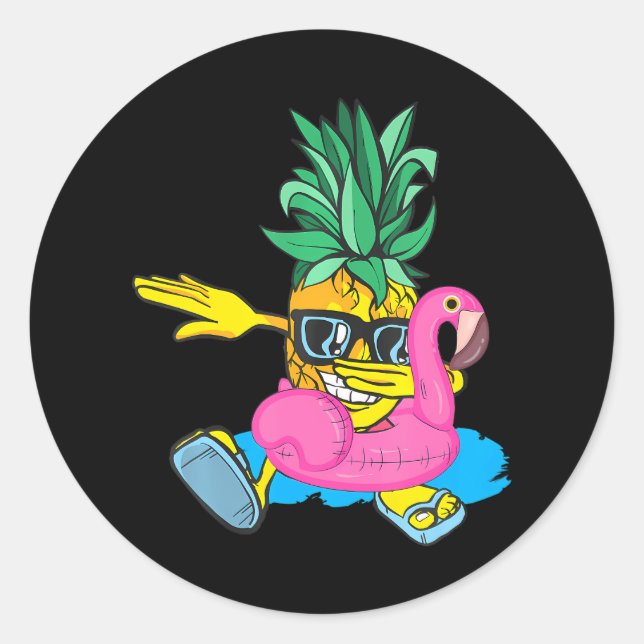 Dabbing Ananas Flamingo Float Aloha Beach Runder Aufkleber (Vorderseite)
