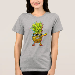 Dabbing Ananas Sonnenbrille Glitch Sommer Kunst Tri-Blend Shirt