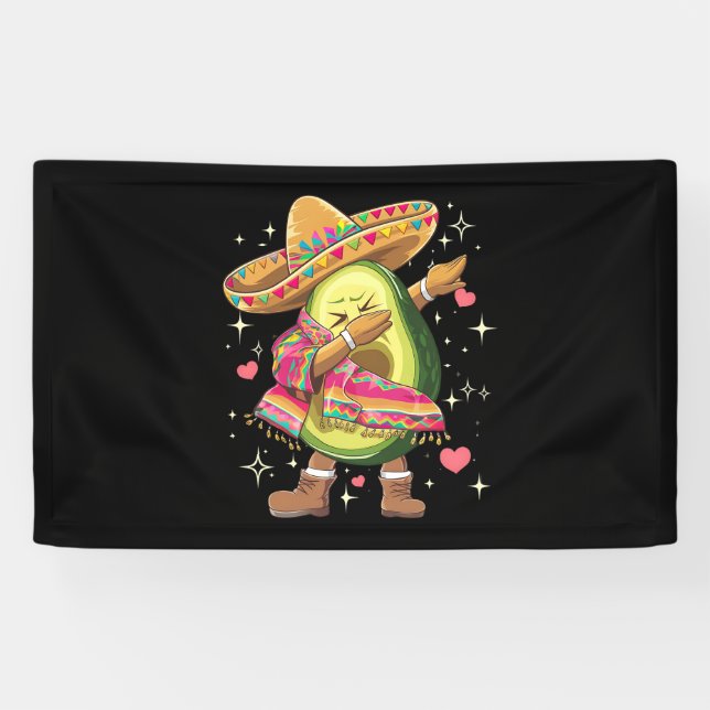 Dabbing Avocado Cinco De Mayo Funny Mexican Poncho Banner (Horizontal)