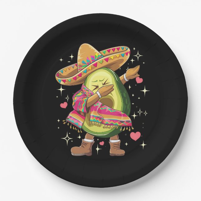 Dabbing Avocado Cinco De Mayo Funny Mexican Poncho Pappteller (Vorderseite)