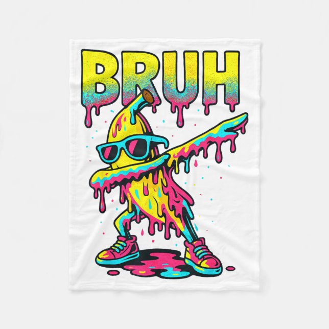 Dabbing Banana Bruh Ice Cream Drip Banana Youth Bo Fleecedecke (Vorderseite)