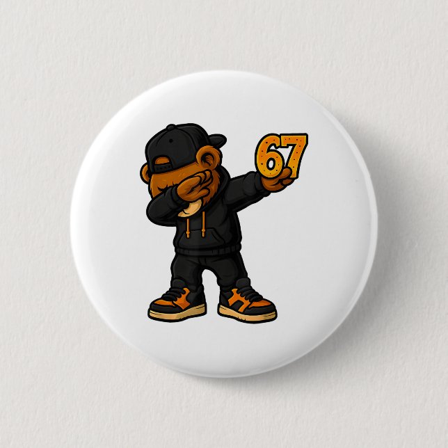Dabbing Bär 67 Meme Lustig Brainrot Hip Hop Kinder Button (Vorderseite)