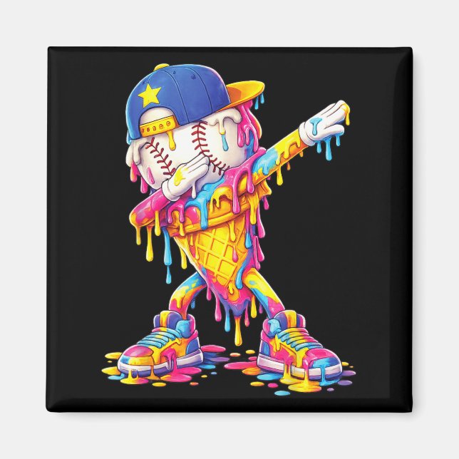 Dabbing Baseball Eiscreme-Tropf Funny Baseball Magnet (Vorne)