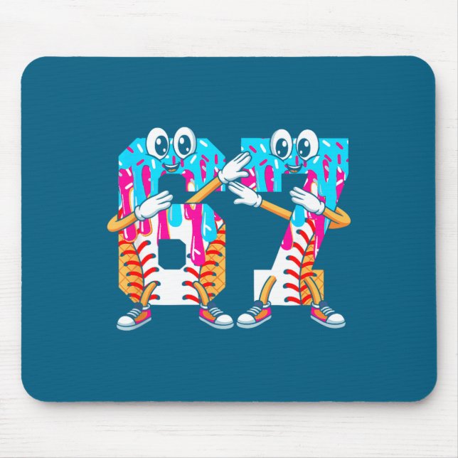 Dabbing Baseball Ice Cream Drip Number 67 Birthday Mousepad (Vorne)