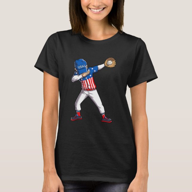 Dabbing Baseball Player 4. Juli USA Amerikaner F T-Shirt (Vorderseite)