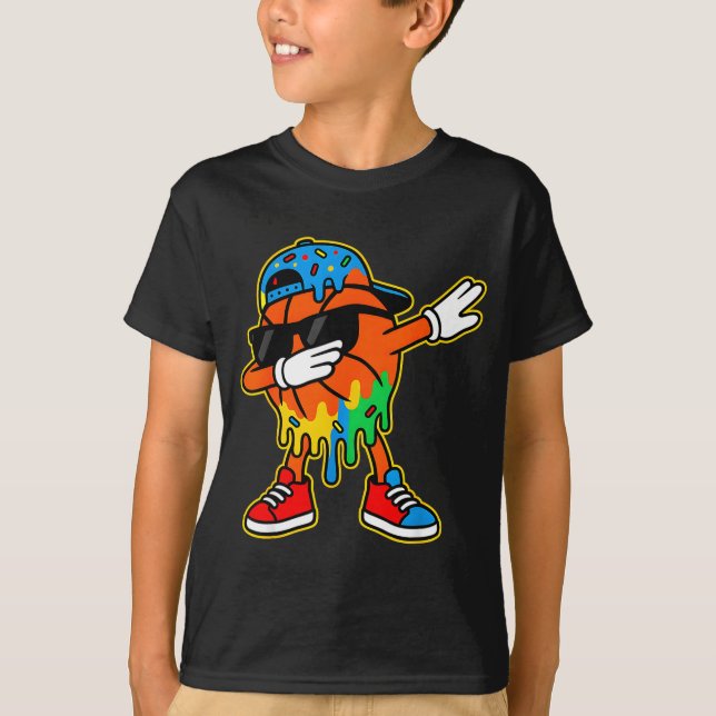 Dabbing Basketball Ice Cream Drip Boys Basketball  T-Shirt (Vorderseite)