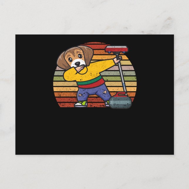 Dabbing Beagle Litauen Hundeliebhaber Curling Fan Postkarte (Vorderseite)