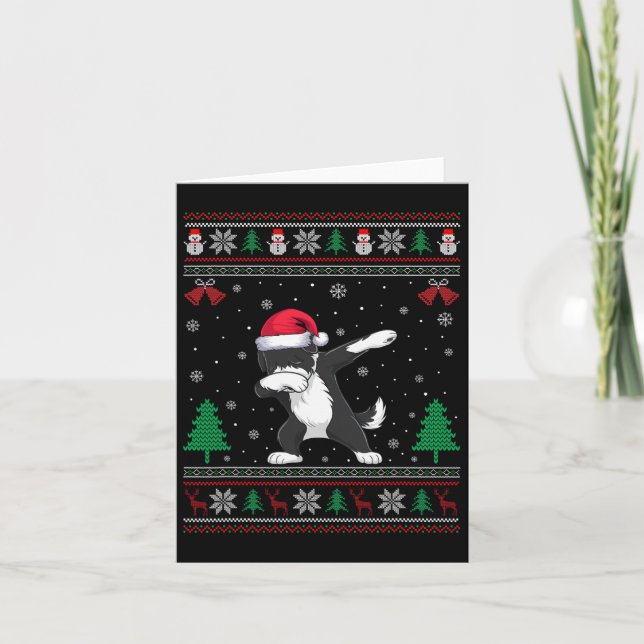 Dabbing Bernedoodle Dog Weihnachtsmannmütze Boys G Karte (Vorderseite)