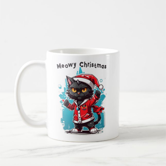 Dabbing Black Cat: Meowy Weihnachtsfeierlichkeiten Kaffeetasse (Links)
