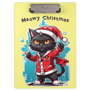 Dabbing Black Cat: Meowy Weihnachtsfeierlichkeiten Klemmbrett