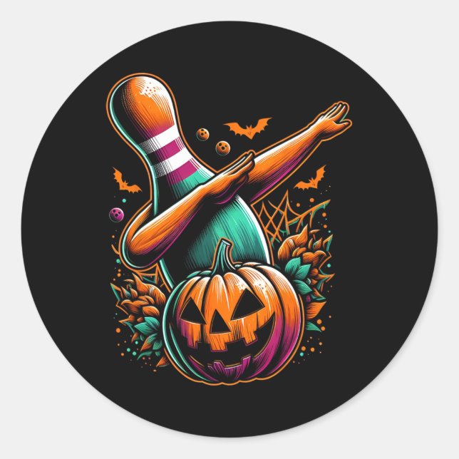 Dabbing Bowling Button Pumpkin Spooky Halloween Bo Runder Aufkleber (Vorderseite)