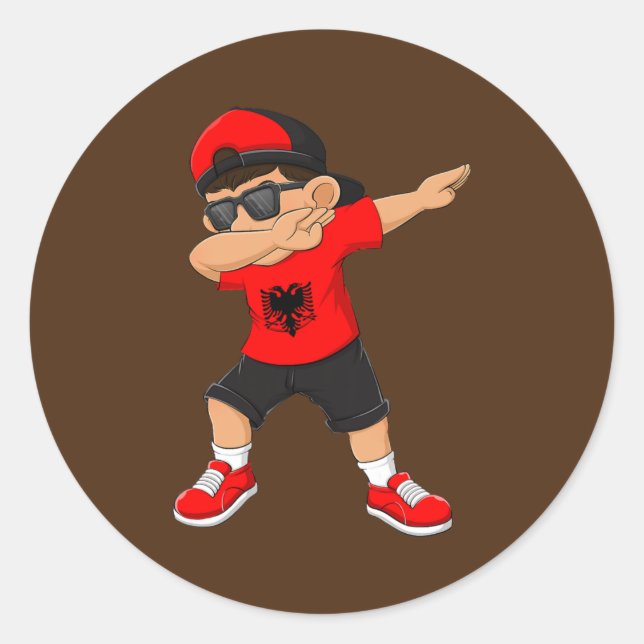 Dabbing Boy Albanian Albanien Flagge Kinder ab Tan Runder Aufkleber (Vorderseite)