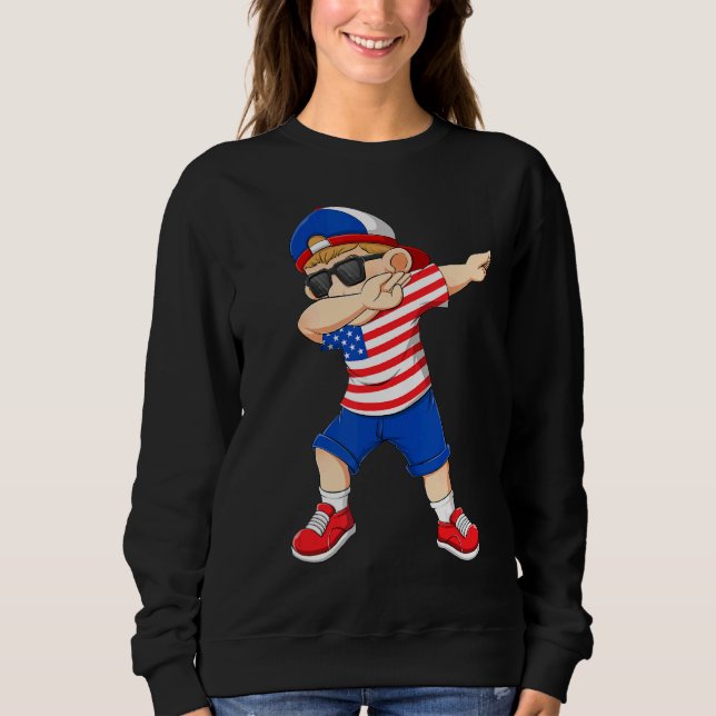 Dabbing Boy American America Flag Kids Dab Dance Sweatshirt (Vorderseite)