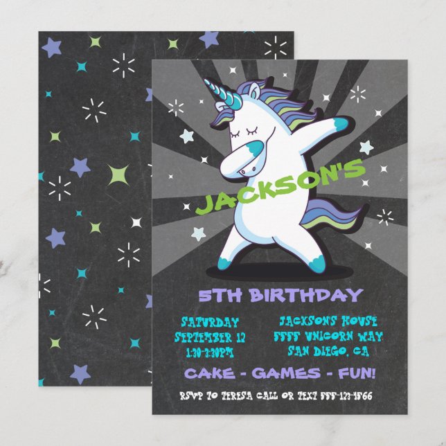 Dabbing Boy Unicorn Anniversaire Fête Invitation (Devant / Derrière)