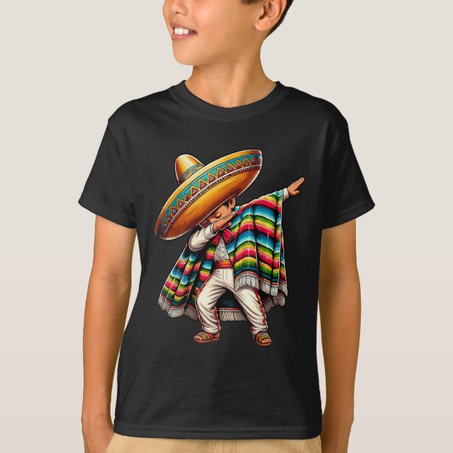 Dabbing Boys Mexican Poncho Cinco De Mayo T-Shirt (Vorderseite)