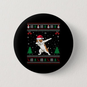 Dabbing Brittany Spaniel Weihnachtsmannmütze Boys  Button