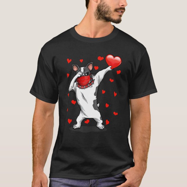 Dabbing Bulldog Face Mask Dab Dance Funny Valentin T-Shirt (Vorderseite)