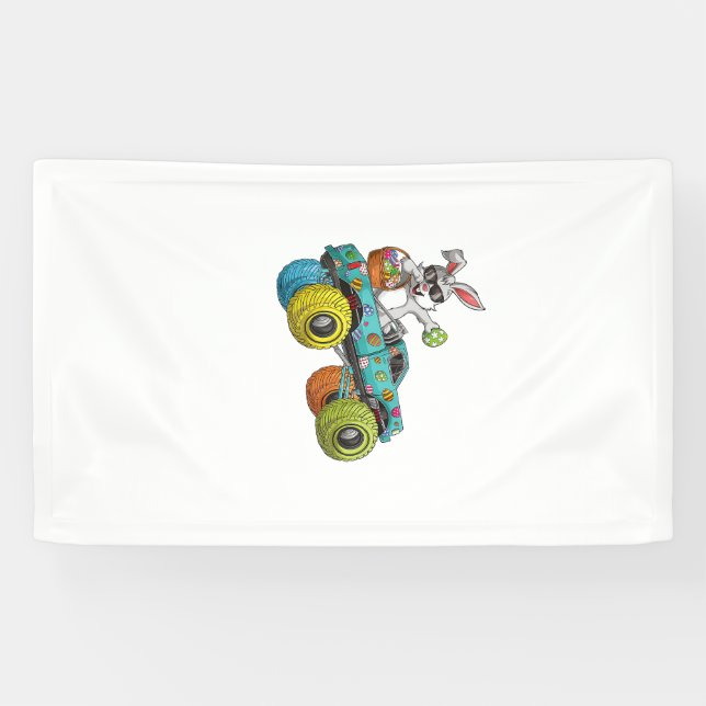 Dabbing Bunny Frohe Ostern Monster Truck Liebhaber Banner (Horizontal)