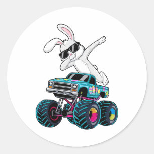 Dabbing Bunny Frohe Ostern Monster Truck Liebhaber Runder Aufkleber