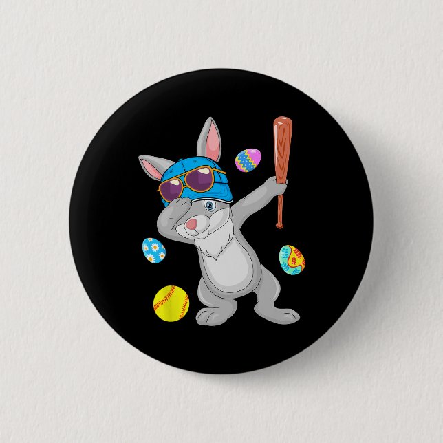 Dabbing Bunny Playing Lesson Softball Osterkostüm  Button (Vorderseite)