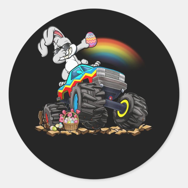 Dabbing Bunny Riding Monster LKW Liebhaber von Hap Runder Aufkleber (Vorderseite)