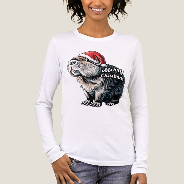Dabbing Capybara Christmas Santa – Funny Holiday  Tri-Blend Shirt (Vorderseite)