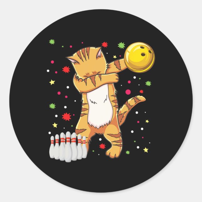Dabbing Cat Bowling Shirts Funny Bowling Geschenk  Runder Aufkleber (Vorderseite)