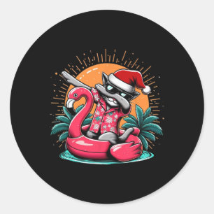 Dabbing Cat Christmas im Juli Hawaiian Flamingo Xm Runder Aufkleber